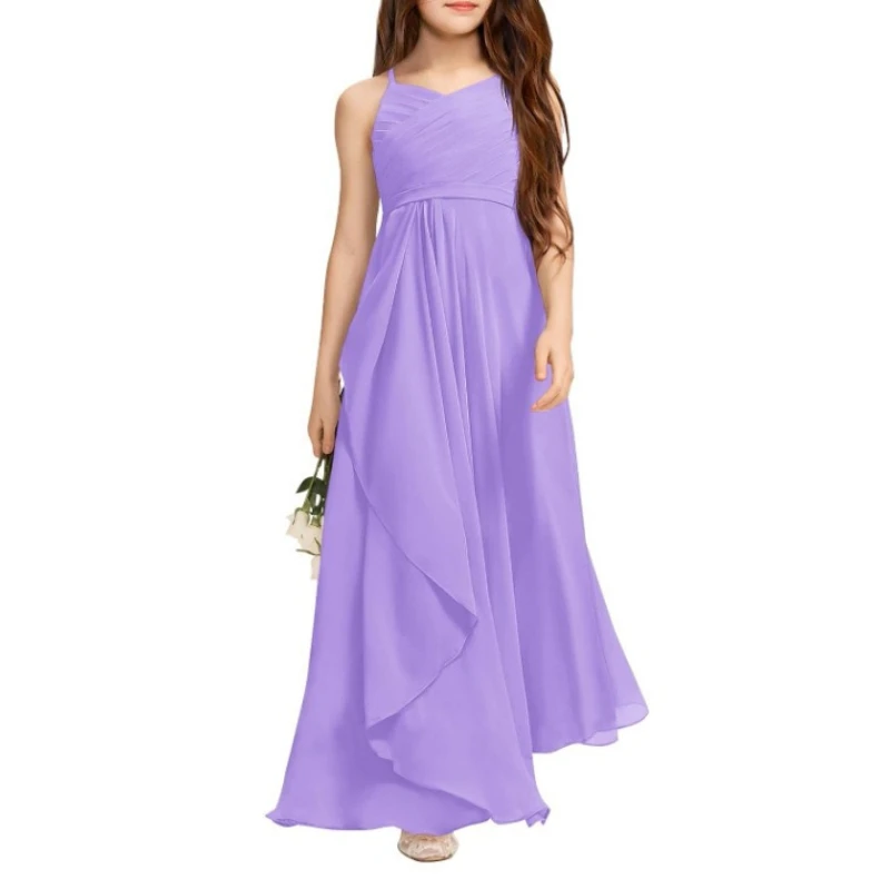 Kids Formal New Children Party Wedding Flower Girl Little Host Gown Costume Girls Princess Gown Elegant Solid Piano Performance