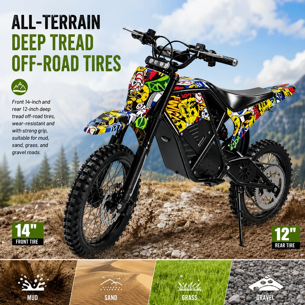 All‑Terrain Electric Dirt Bike for Adults | 3000W Peak 38MPH 48V 20.8Ah Lithium Battery Dual Disc Brake Off‑Road E Motorcycle