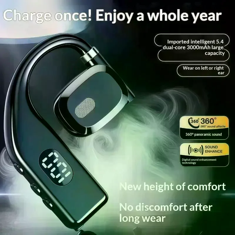 Headset 180° Rotation Adjustable Left Right Open Bluetooth 5.4 Ear Universal Earphone Mic Sport Business Music Ear-Hook Wireless