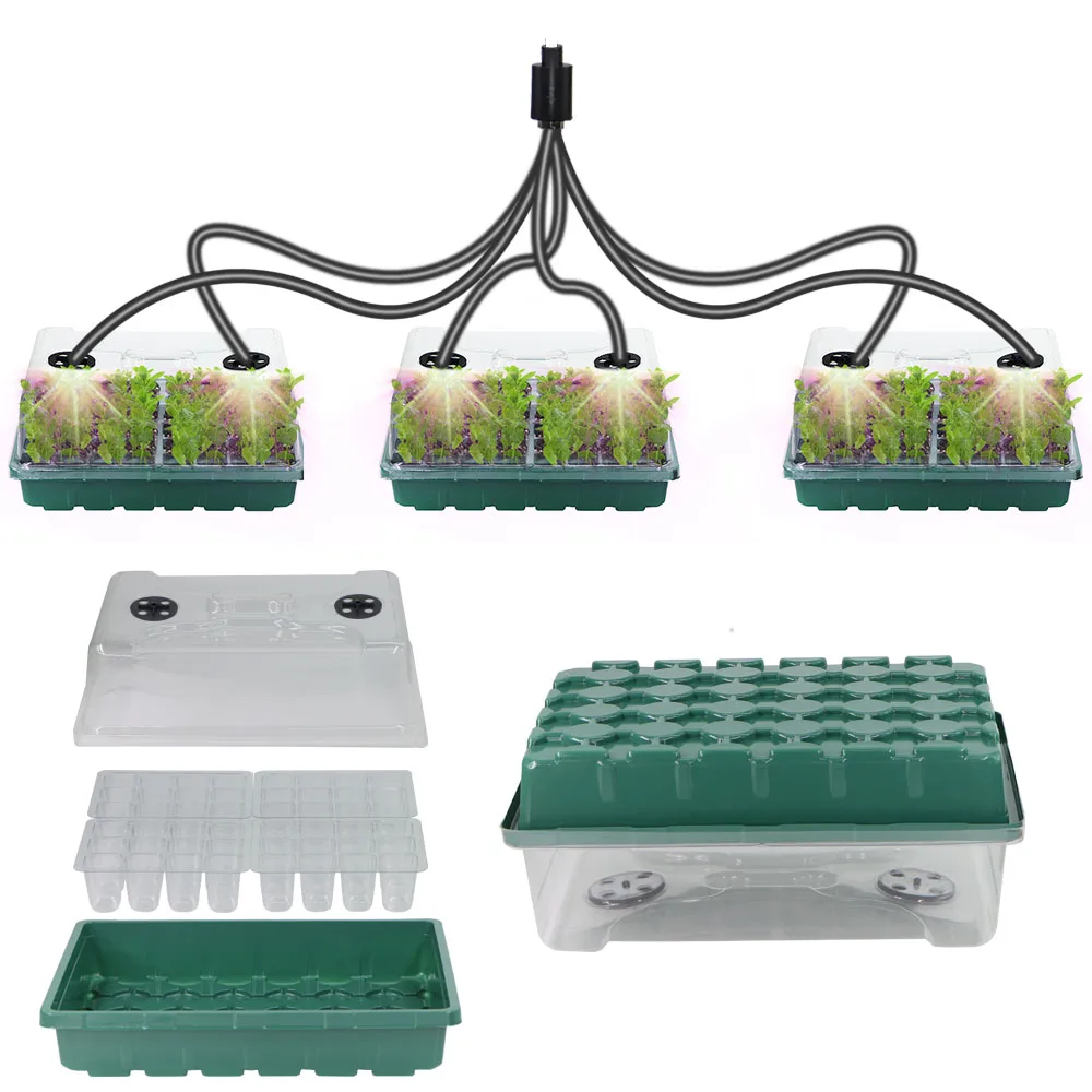 Big Square Seed Growth Starter with Full Sectrum Light Plastic Transparent Cover Plant Germination Propagation Tray 48 Holes