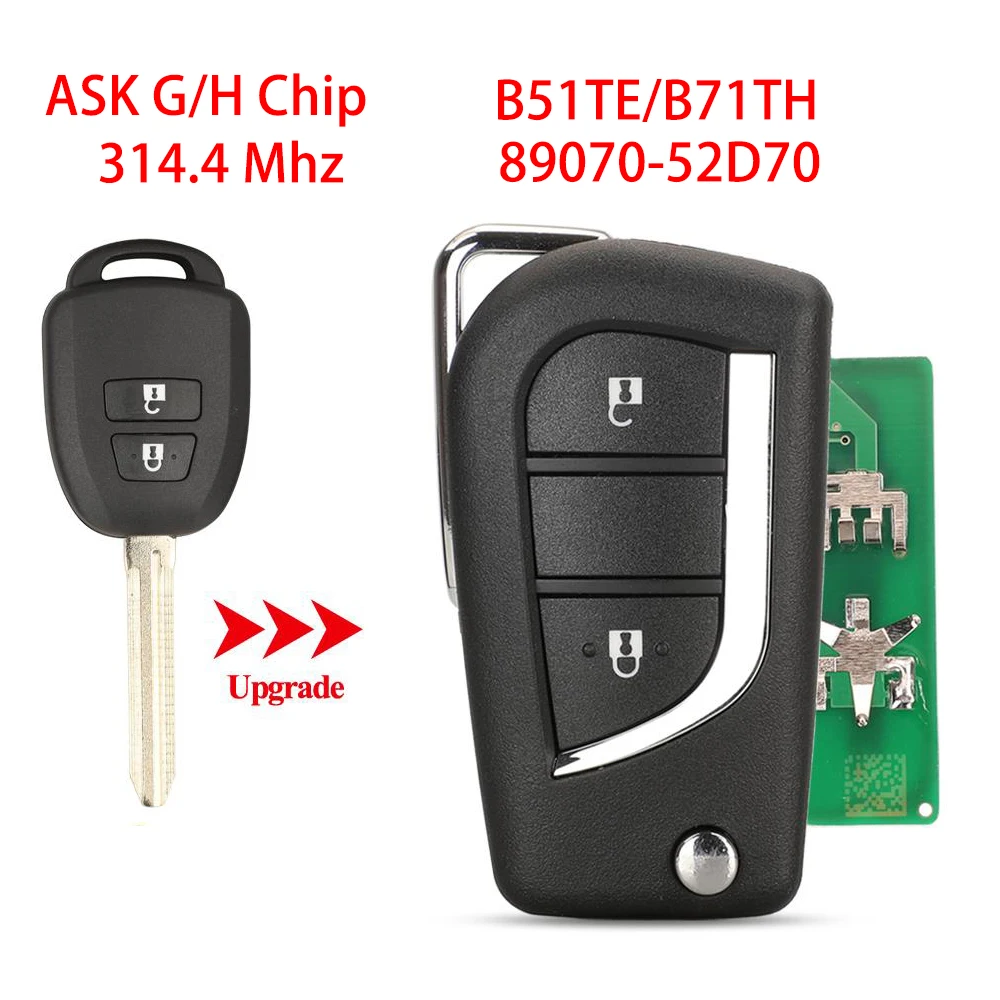 

Автомобильный ключ Jingyuqin 314,4 МГц с чипом G/H B51TE B71TH 89070-52D70, обновленная версия для Toyota Yaris 2011-2015, Vitz, CHR 2018, Corolla 2017, Ractis