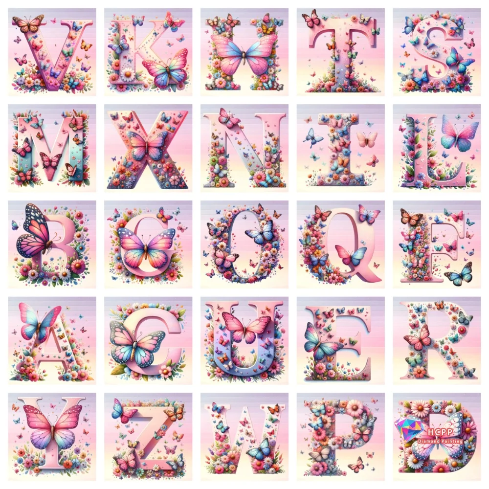 

Цветочная Алмазная Мозаика 26, Буквы Алмазная Картина Бабочка Полный Квадратный Круглый Дрель Вышивка Алфавит Украшение Стены Подарок DIY