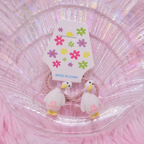 Imagen 2 del producto Bandas elásticas de moda para niña, accesorios para el cabello, bonitos dibujos animados de animales, pato, banda de goma para bebé, adorno para el cabello, 2 uds./Set