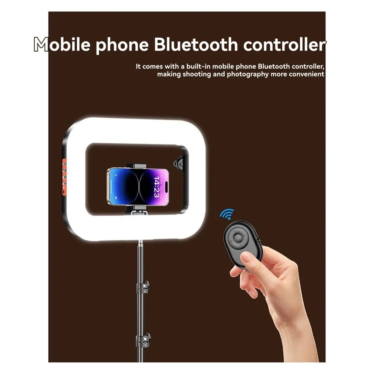 Luz LED de Anillo Portátil DT75BG Recargable para Transmisión en Vivo, Fotografía y Selfies con Control Remoto BT