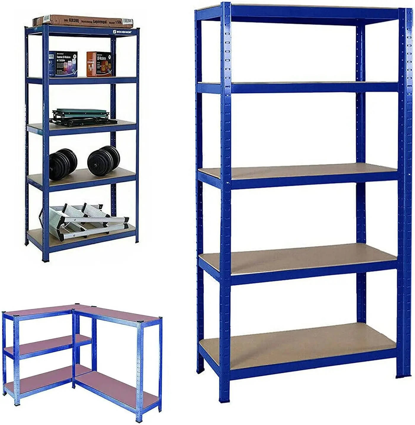 Scaffale per garage in metallo 180x90x40 cm, scaffale per scaffali per carichi pesanti a 5 livelli per officina di magazzino, capacità totale 875 kg