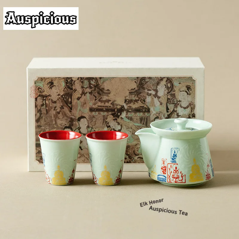 

Cangjia Зеленый фасбесный светящийся чайный сервиз, полный набор, японский набор для чайной церемонии, набор чайников и чайных чашек, украшения для кафе, подарочная коробка