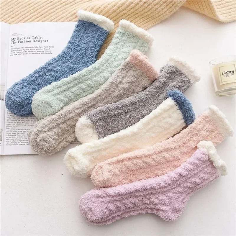 Women Winter Warm Coral Velvet Fleece Sock Soft Fluffy Bed Socks Women Home Floor Slipper Winter Boots