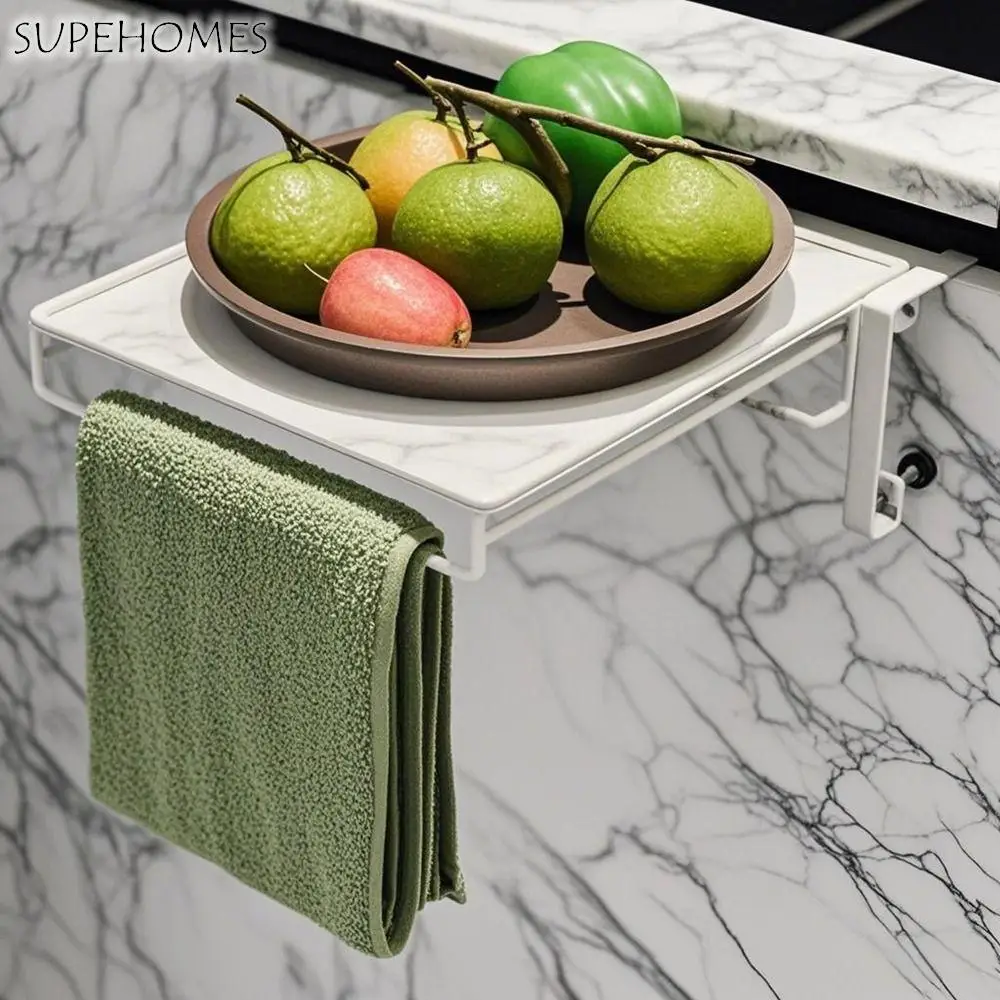 

Carbon Steel Countertop Extender No Drill Wall Mounted Folding Tabletop Shelf Anti Slip Edge with Towel Rack