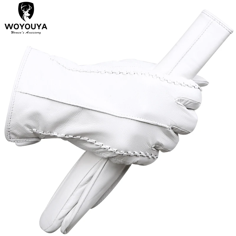 Fashion White leather gloves Comfortable leather gloves women top grade women\'s leather gloves Keep warm winter gloves-2226D