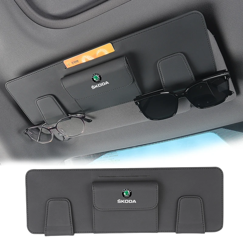

Car Visor Organizer Sunglass Box Glasses Holder Card Clip Accessories For Skoda Octavia Rapid Kodiaq Karoq Fabia Kamiq Superb