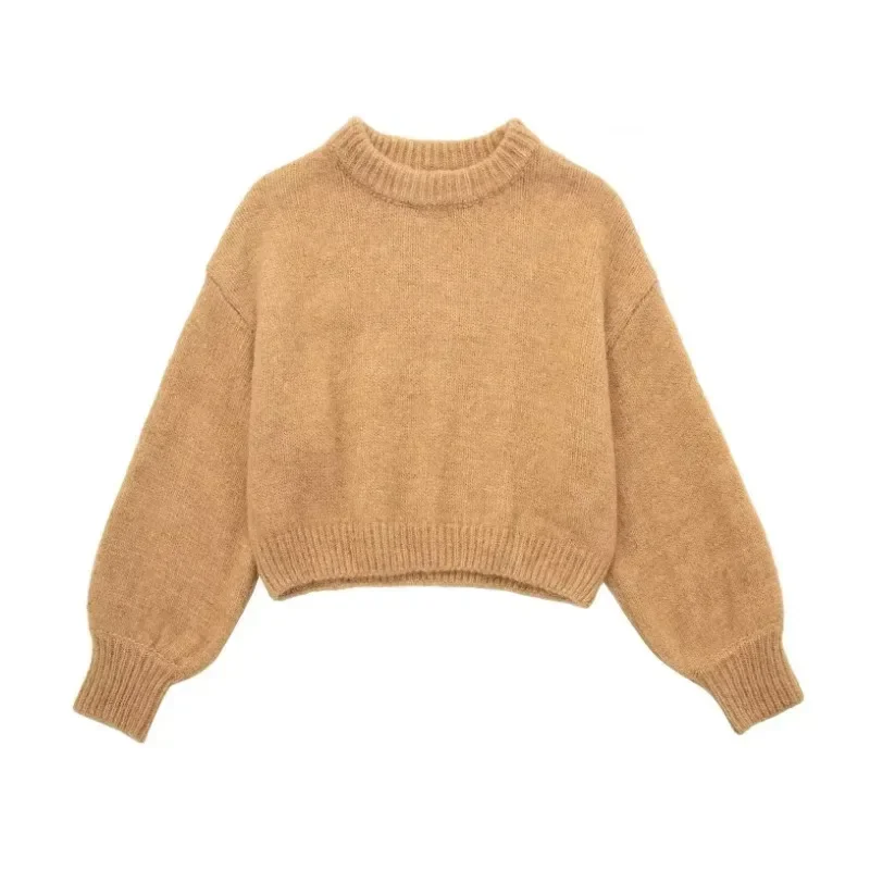 

TRAF ZR Cropped Pullovers Long Sleeve Sweaters Minimalist Cozy Knitwear Sweaters O-neck Knit Pullovers Women's Autumn Sweater
