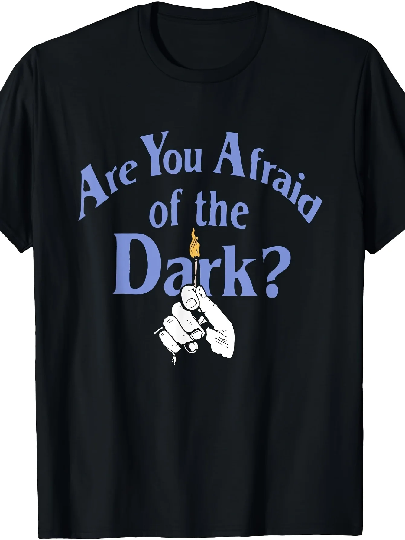 

Мужская футболка большого размера в готическом стиле из 100% хлопка — «re You Fraid of The Dark» Принт с дизайном зажигалки и спичками — повседневный крой свободного кроя