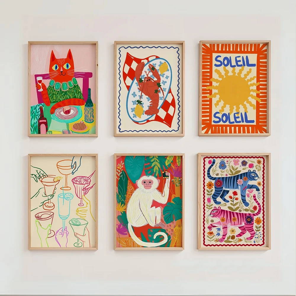 

Summer Coastal Maximalist Wall Art Prints Beachy Coastal Posters Vibrant Bold Colorful Home Decoration Murals For Living Room