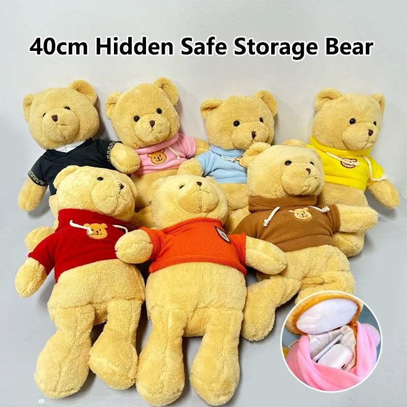 40cm Plush Bear Hidden Safes Storage Bag for Money Jewelry Boxes for Kids Children Toys Creative Gifts Secret Box Doll Bear