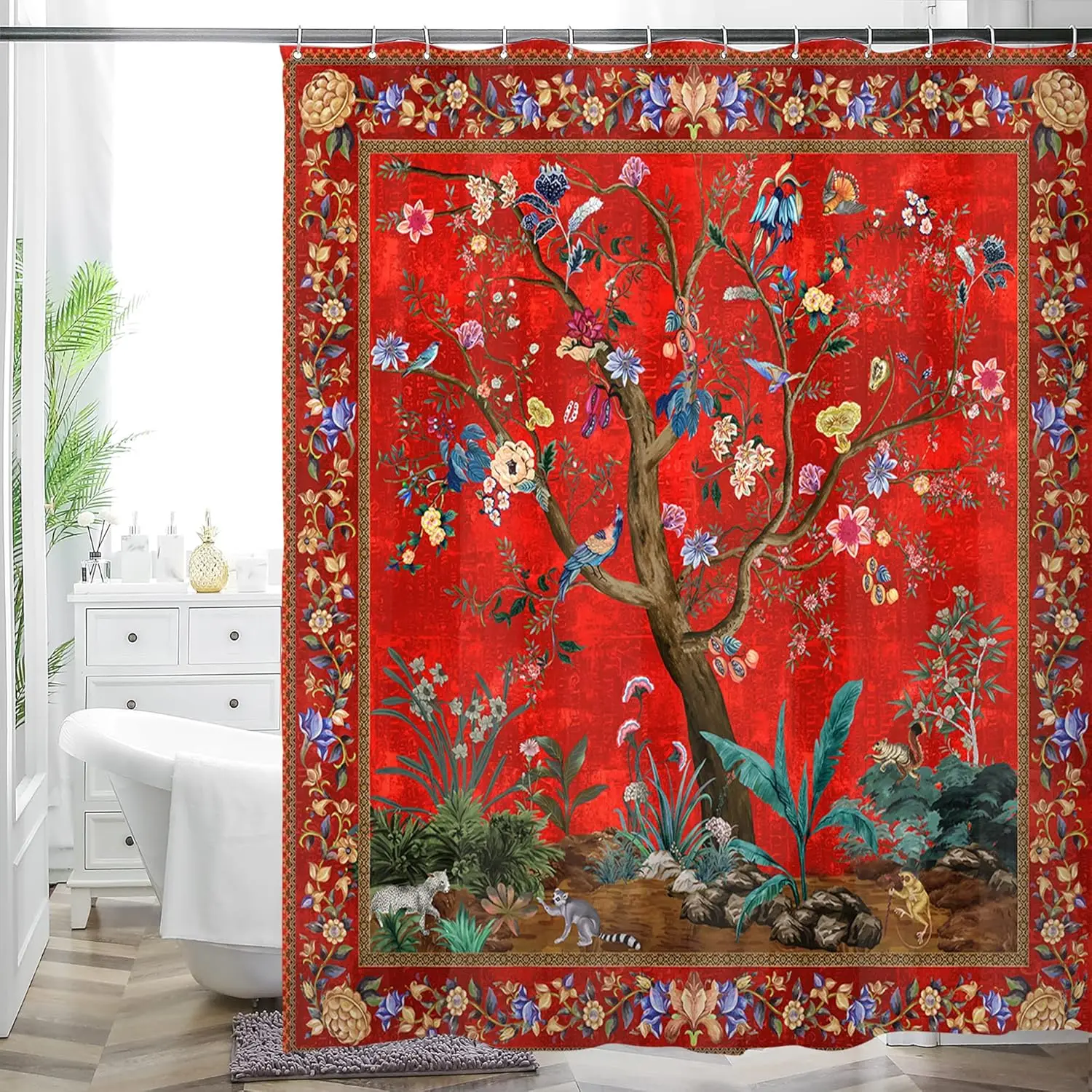 

Bohemian Floral Shower Curtain Colorful Printing Beautiful Bright Polyester Fabric Shower Curtain for Bathroom Decoration