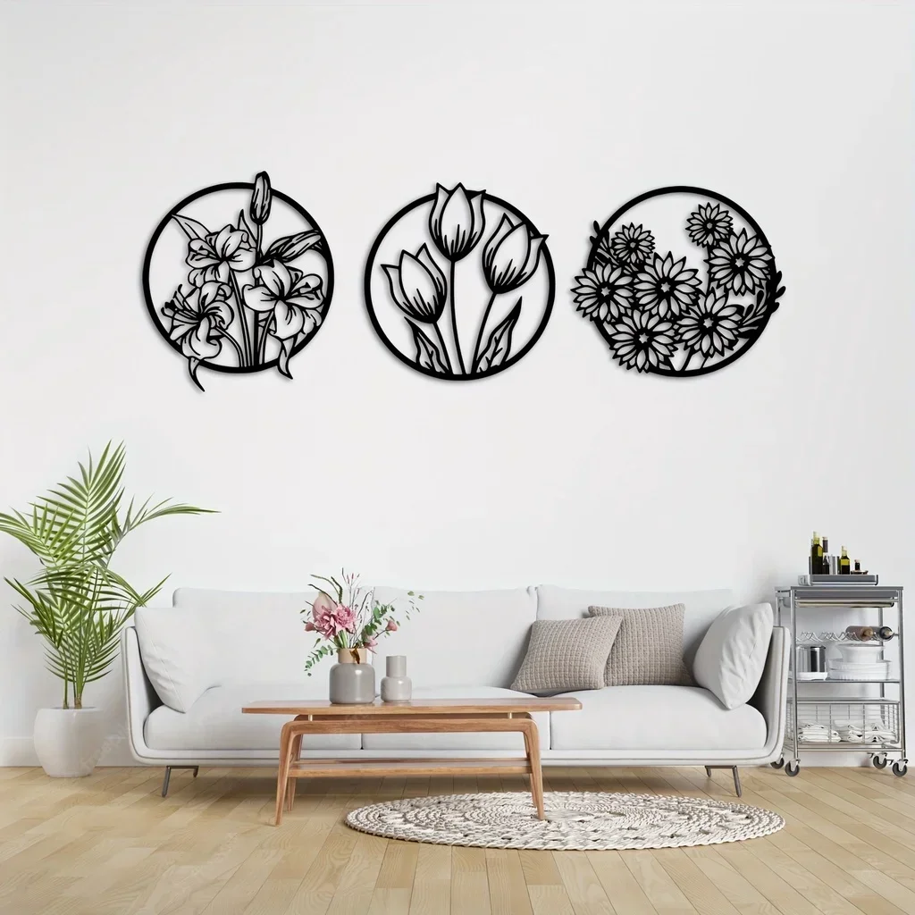 CIFBUY Decoration  Metal Flower Home Decor Art Set Large Wall Hanging Set Home Decor Art Livingroom Bedroom Background Flowers D