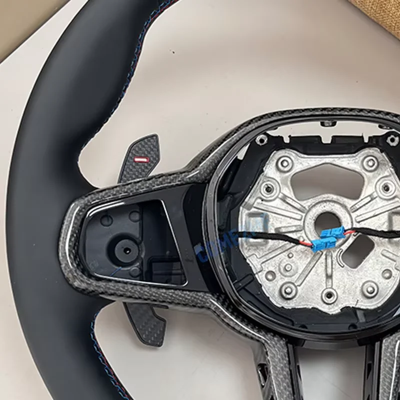 Picture 7: Customized leather steering wheel with carbon fiber frame paddles suitable for BMW G01 G20 G21 G80 G81 G22
