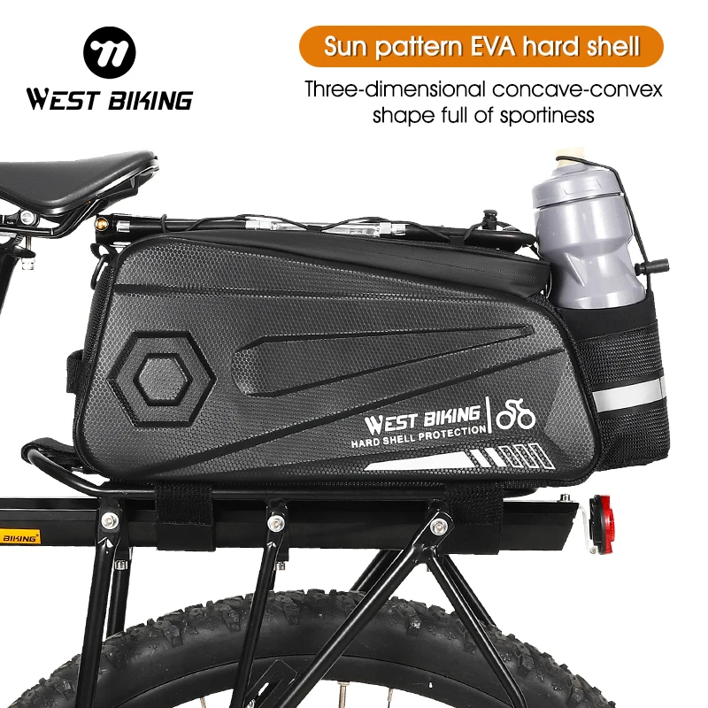 WEST BIKING Hard Shell Bicycle Trunk Bag Multifunctional Waterproof Bike Rear Seat Rack Bag Cycling Carrier Bag Bike Accessories