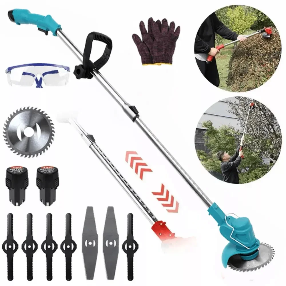 

Cordless Grass String Trimmer Lawn Edger Weeds Wacker Cutter 2 Battery 24V 7000mAh 1 Charger Telescopic Rod AntiSlip Handle Tri