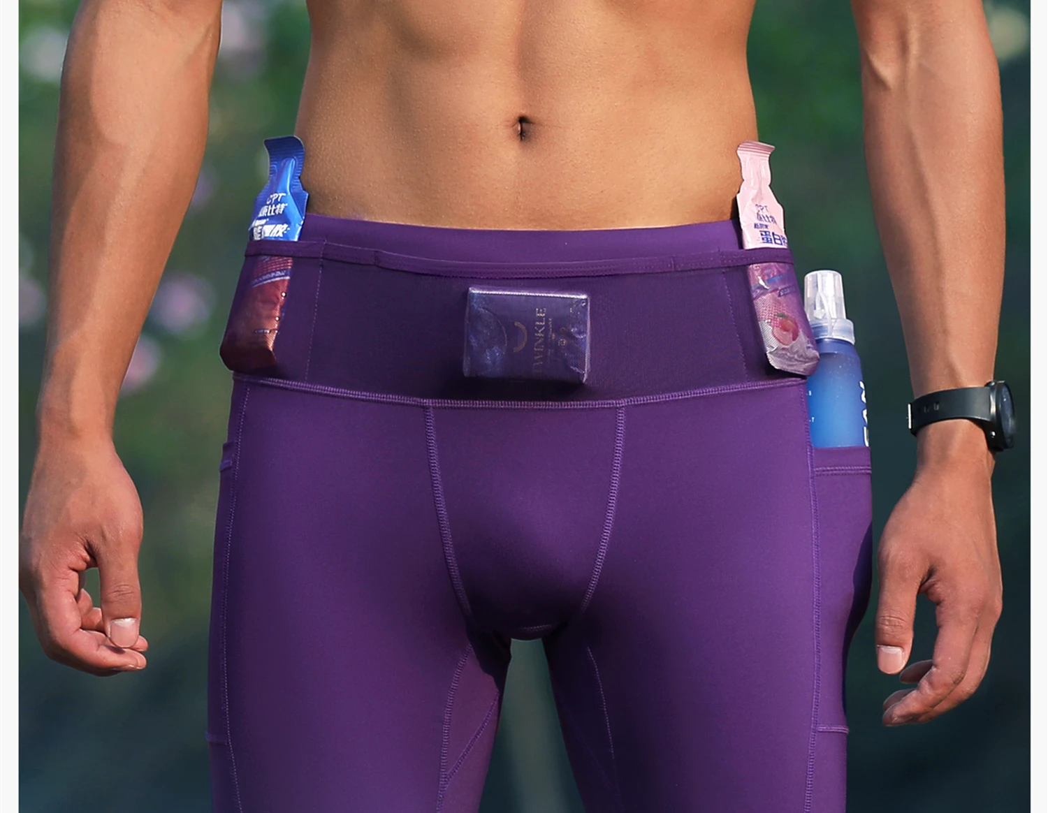 Herren-Mul-Pocket-Kompressions-Radhose, Laufhose, Fitness-Tights, Schnelltrocknende, Elastische Hose mit 6 Taschen – Detail 4