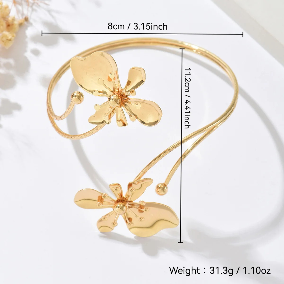 Upper Arm Cuff Bracelet Metal Flower Armband Summer Arm Bangle Armlet for Women Holiday Hawaiian Jewelry - view 3