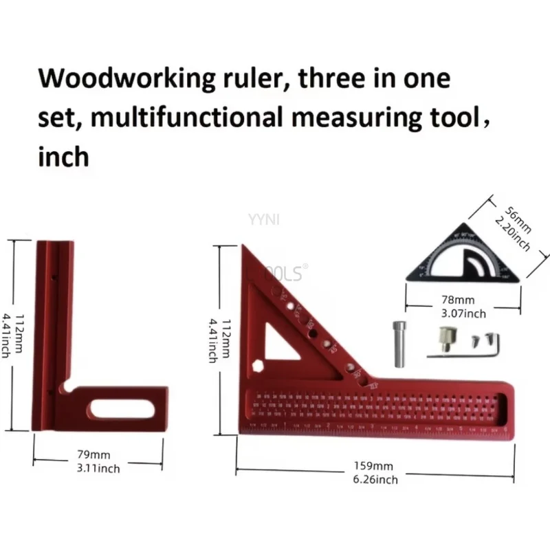 Aluminum Woodworking Hole Mark Ruler 45/90 Triangle Square Right Angle Position Locator Carpentry Auxiliary Measure Hand Tool