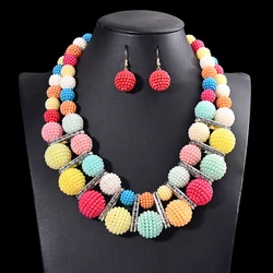 UDDEIN Ethnic Customs African Beads Jewelry Sets Double Layer Yangmei Ball Necklace Earrings  Bridal Wedding Choker Collar