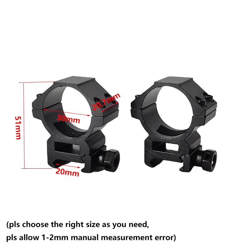 2Pcs Hunting Rifle Scope Mounts Ring for Dia 25.4mm 30mm Tube Scopes 20mm Dovetail Picatinny Rail Tactical Flashlight Mount