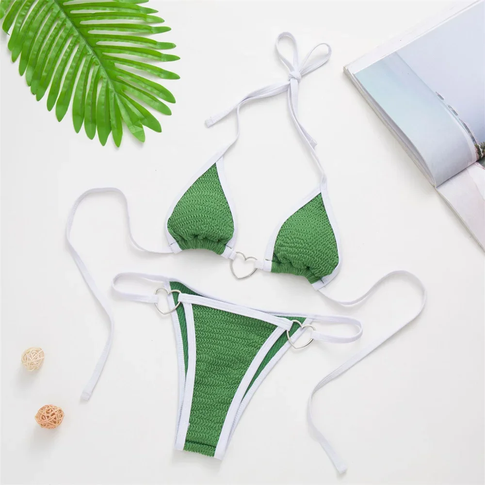 Heart Rings Bikini Wrinkles Micro String Extreme Swimsuit Y2K Border Vacation Swimwear Women Beach Bathing Suits Tangas Feminino