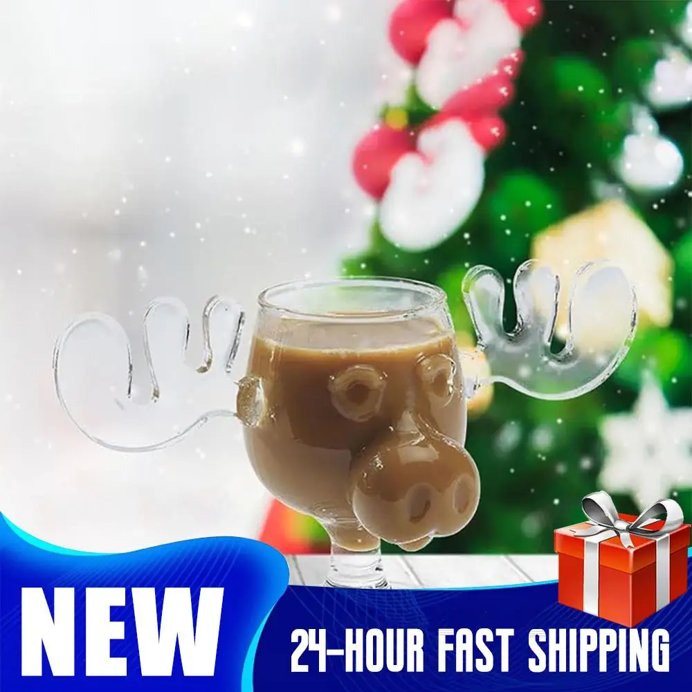 1-3 قطعة 240 مللي 8 أوقية عيد الميلاد موس القدح عيد الميلاد الرنة رئيس الإبداعية الأيائل الزجاج النبيذ البيرة عصير الماء الحليب كوب زجاجي شفاف