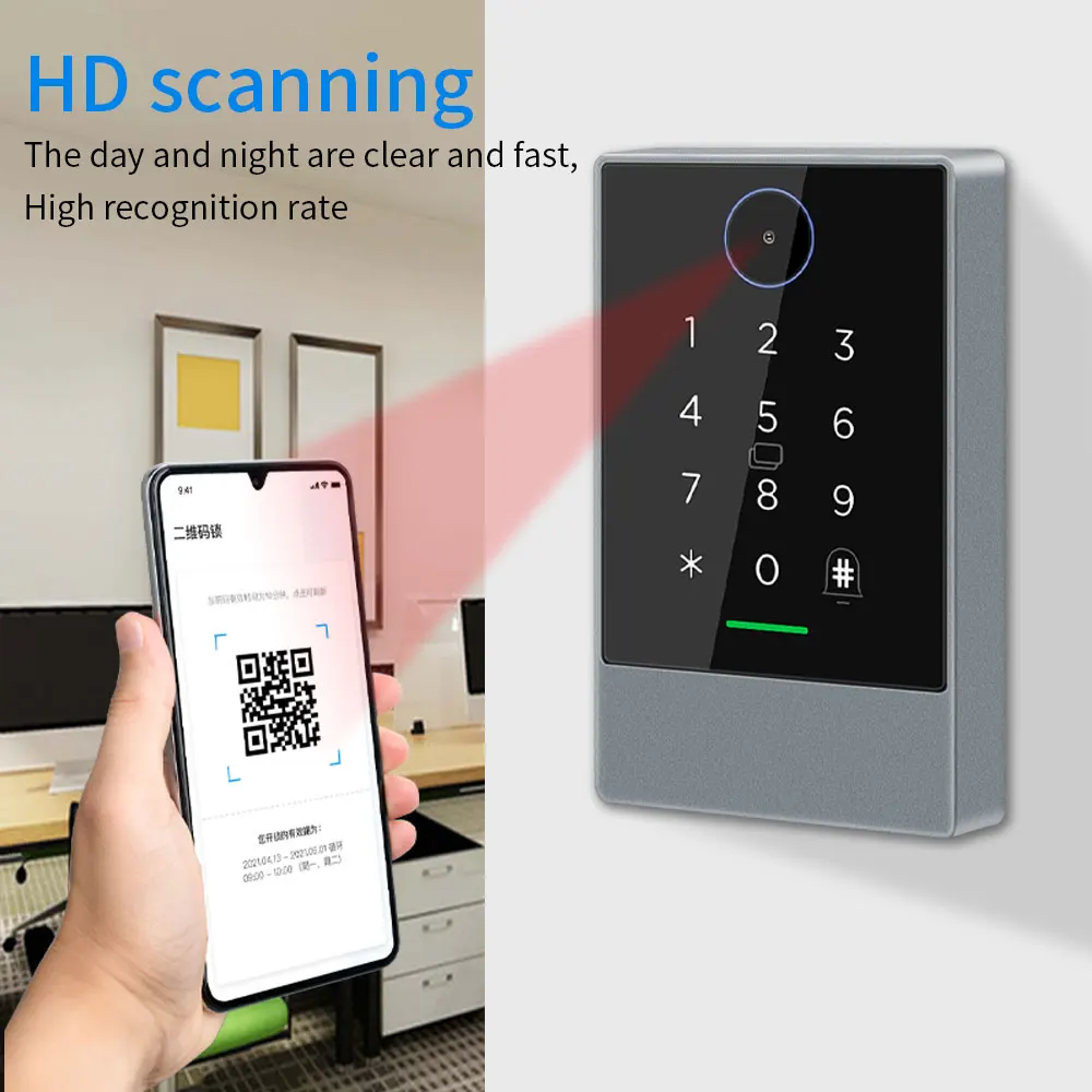 2023 New in TTlock & TTHotel App Access Control Keypad 13.56Mhz QR Code Scanner Qrcode Reader Waterproof Work with Alexa Google