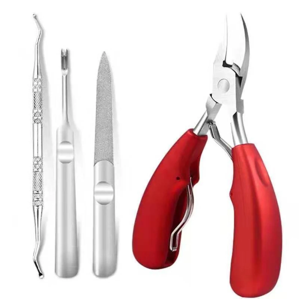 

4Pcs Red Nail Clippers Stainless Steel Nail Files Foot Shaver Dead Skin Clip Sets New Nail Cuticle Scissors Manicure Care Tools