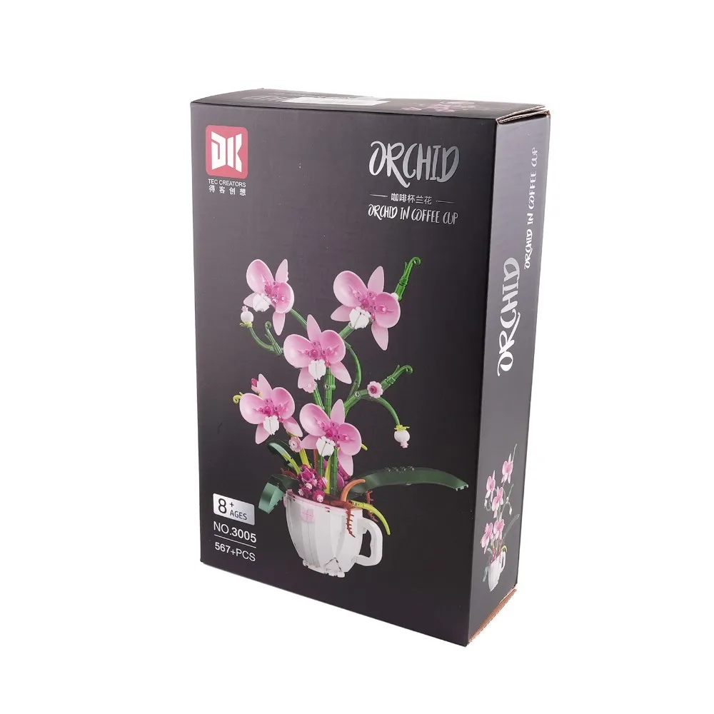 MOC Rosa Orchidee Blumenstrauß Bausteine Kit DIY Bonsai Pflanze Modell Romantische Wohnkultur Kreatives Geschenk für Erwachsene Teenager