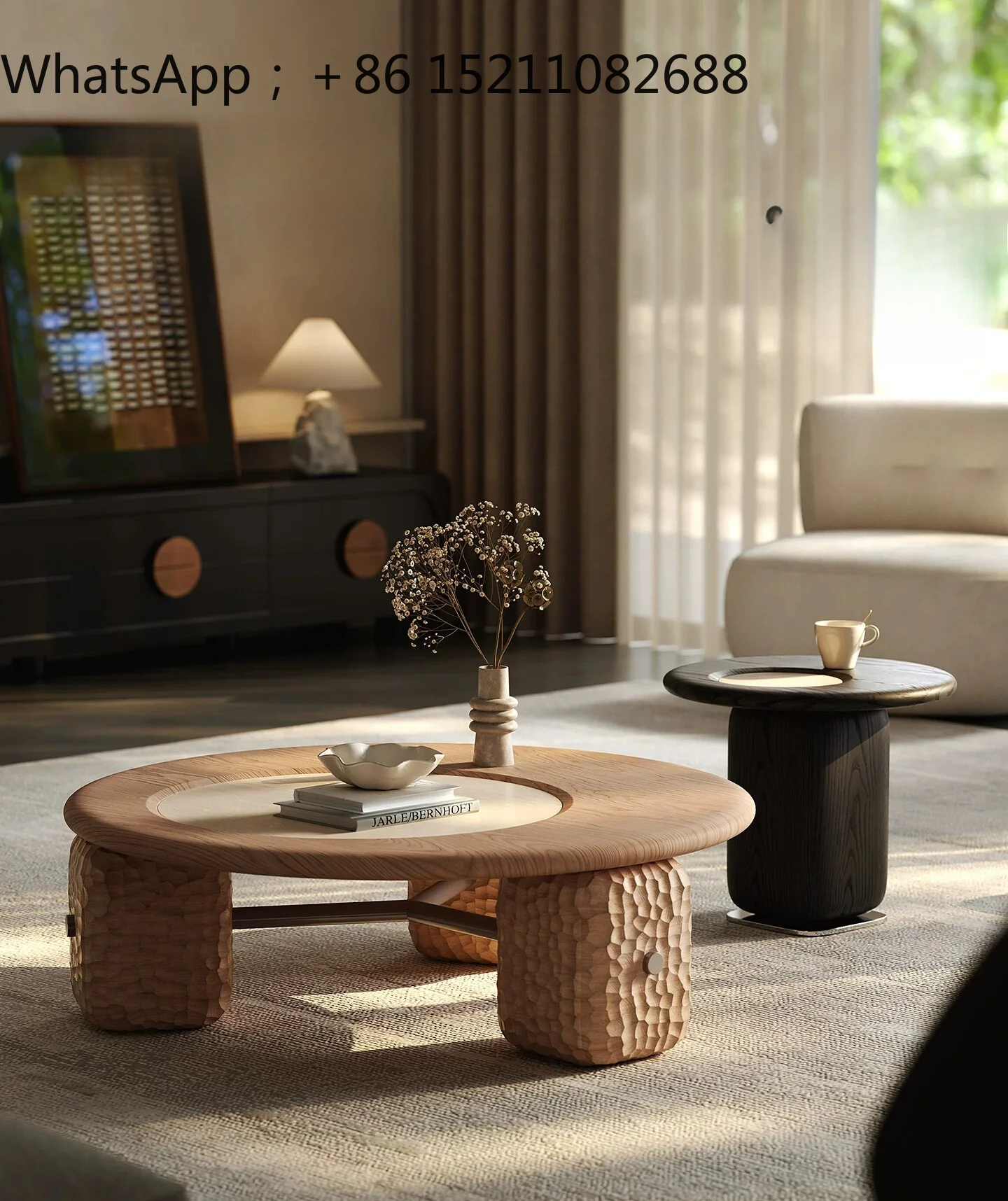 LLY medieval style coffee table special-shaped home living room simple natural parquet retro high-end solid wood coffee table