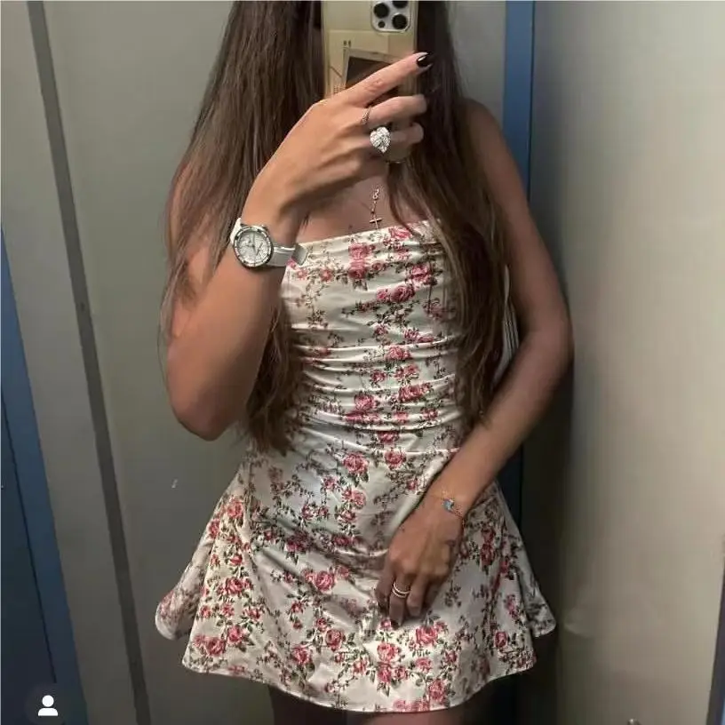 Mini dresses for women 2023 Summer new in dresses evening party dresses elegant sexy dress pink floral print off shoulder dress