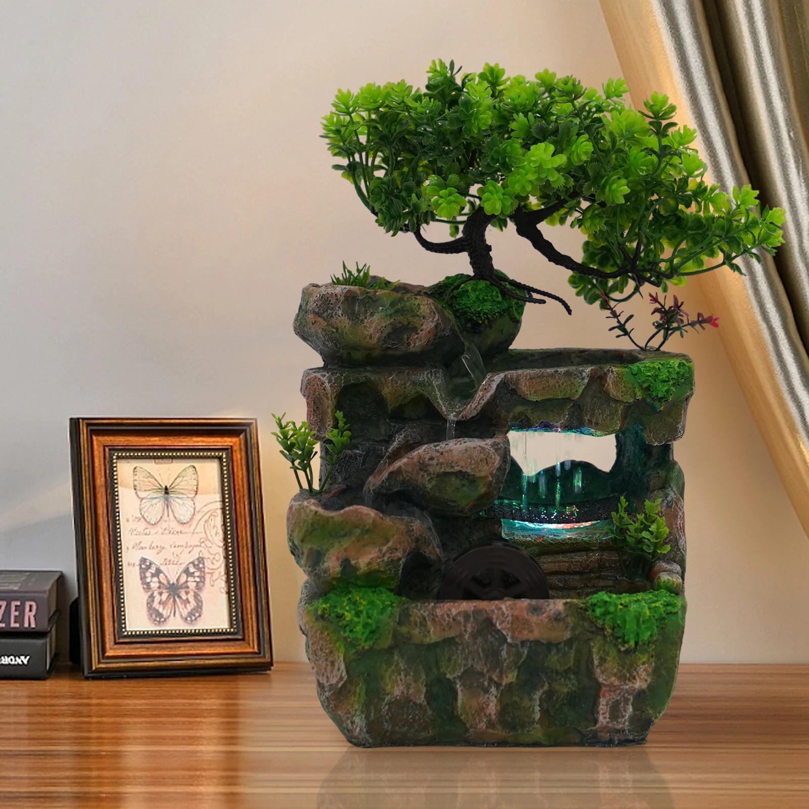 

Tabletop Fountain Rockery Waterfall Fountain, with Led Lights, Simulated Natural Tabletop Waterfall Decoration, Equipped