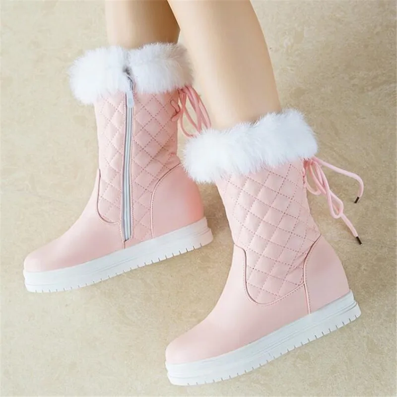 Promotional winter New style white Snow boots Internal increase Cashmere Keep warm Rabbit\'s hair Flat bottom Student Women Boots
