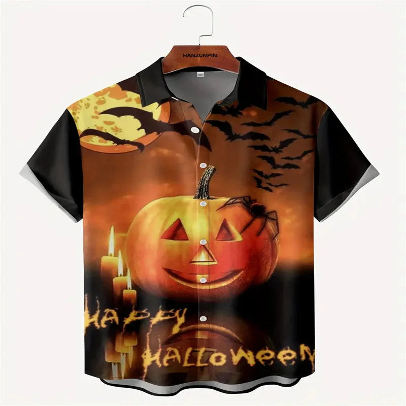 

Halloween 3D Pumpkin Printed Casual Short Sleeve Shirt, Leading, Polyester Fiber, Machine Washable - Party Style, Halloween Shir