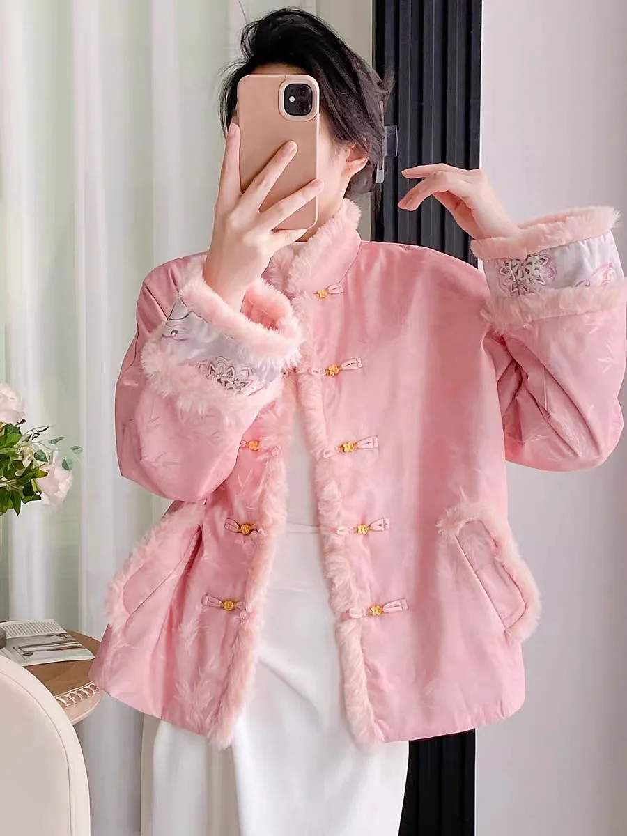 

Chinese New Year TangSuit Women Winter Pink Padded Jacket