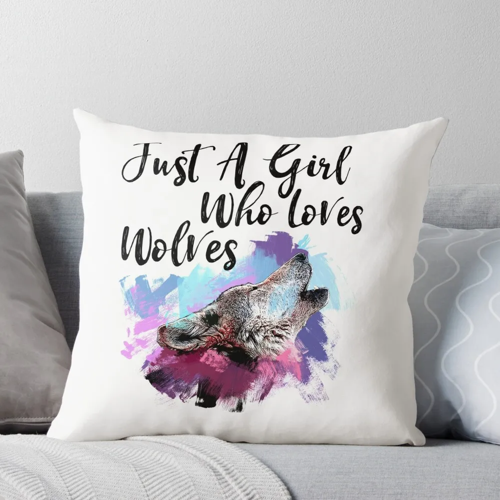 

Howling Wolf Watercolor - Just A Girl Who Loves Wolves Throw Pillow Elastic Cover For Sofa christmas cushions covers