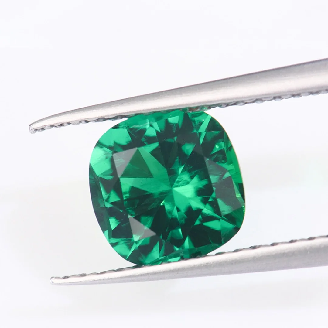 

Lab Grown Zambian Emerald Hydrothermal Hand Cutting Cushion Cut with Cracks Inclusion Inside Selectable AGL Certificate for Ring