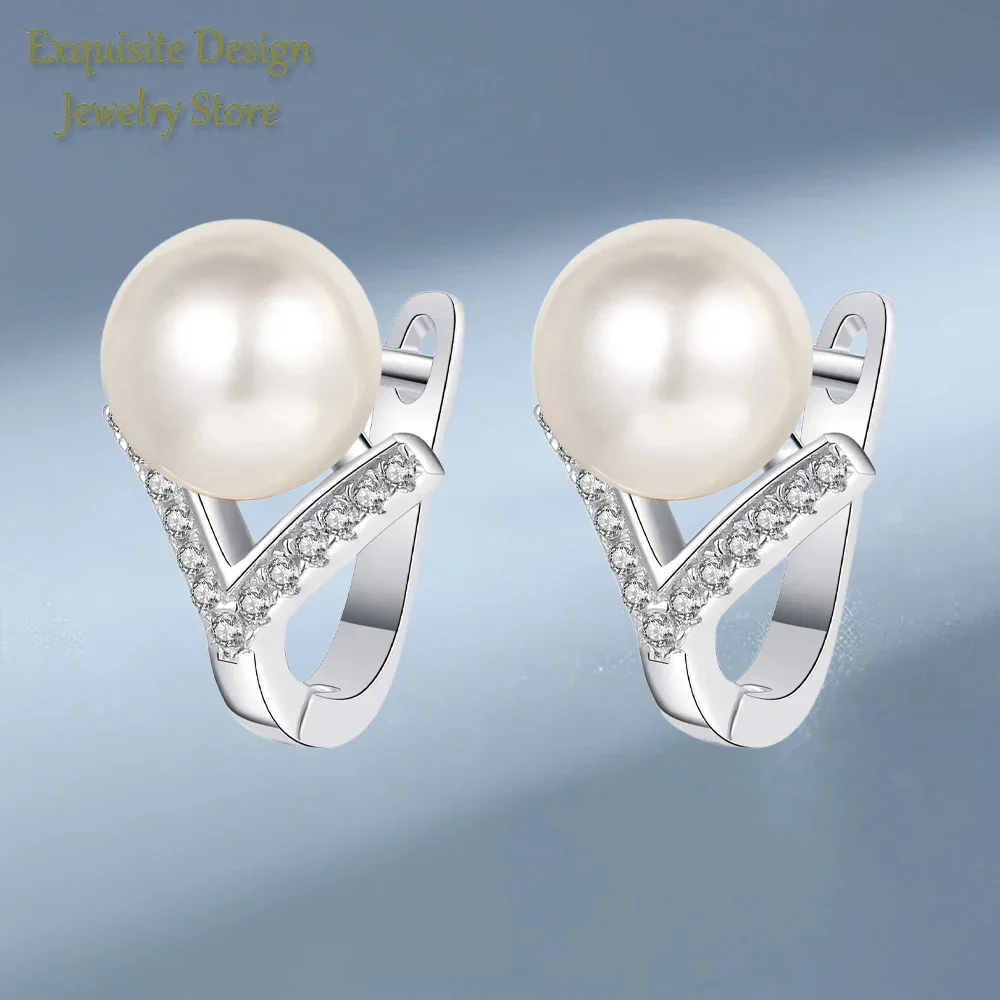 

Sparkling Inlaid 8mm Freshwater Pearl PT950 Platinum Earrings, Light Luxury 0.13ct Moissanite Earring Niche Jewelry Fashion Gift