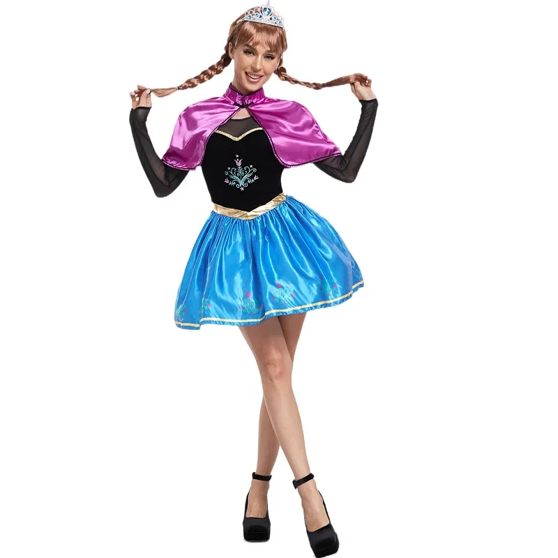 HN8 냉동 안나 공주 드레스 성인 짧은 드레스 할로윈 동화 공주 코스프레 파티 의상 카니발 생일 Wom8...Gf