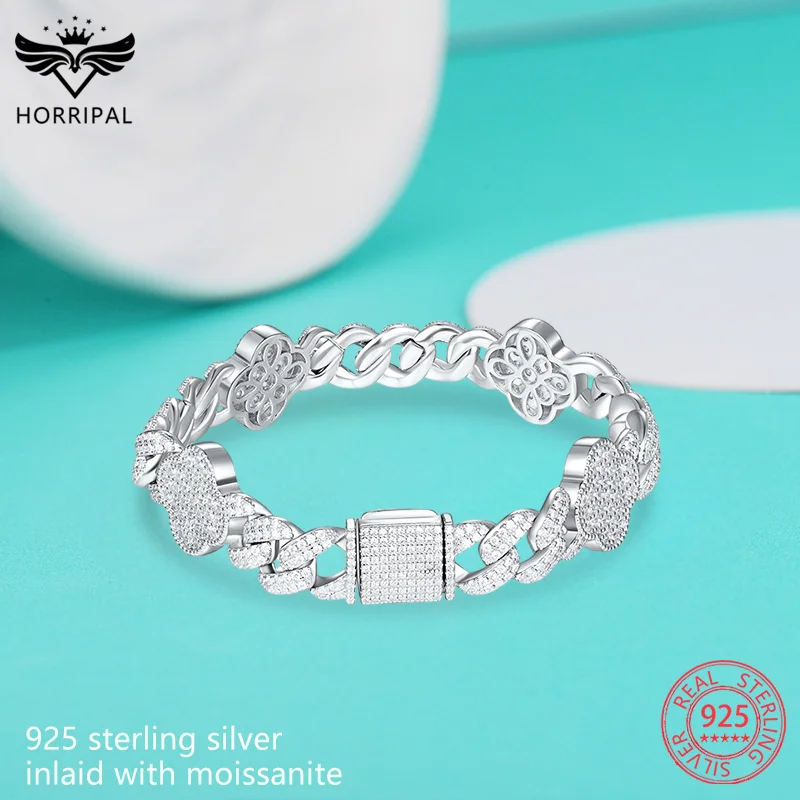 

Hiphop Moissanite Cuban Bracelet Full Diamond with GRA 925 Sterling Silver Fine Jewelry Party Flower Leaf Bracelet for Men Women