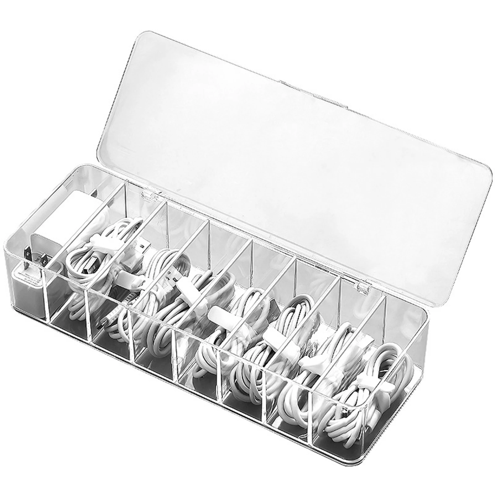 

Multi-Grid Data Cable Storage Case Clear Power Cord Organizer With 8 Compartments For Desk Accessories Storage