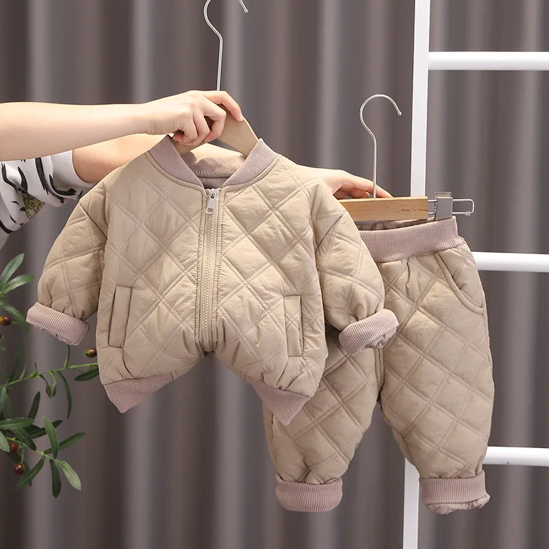 1 2 3 4 Jahre Herbst Winter Baby Jungen Bekleidungssets Kinder Baumwoll-Gefütterte Jacke mit Reißverschluss + Hose 2-teilige Outfits Kinder Trainingsanzüge – Detail 6