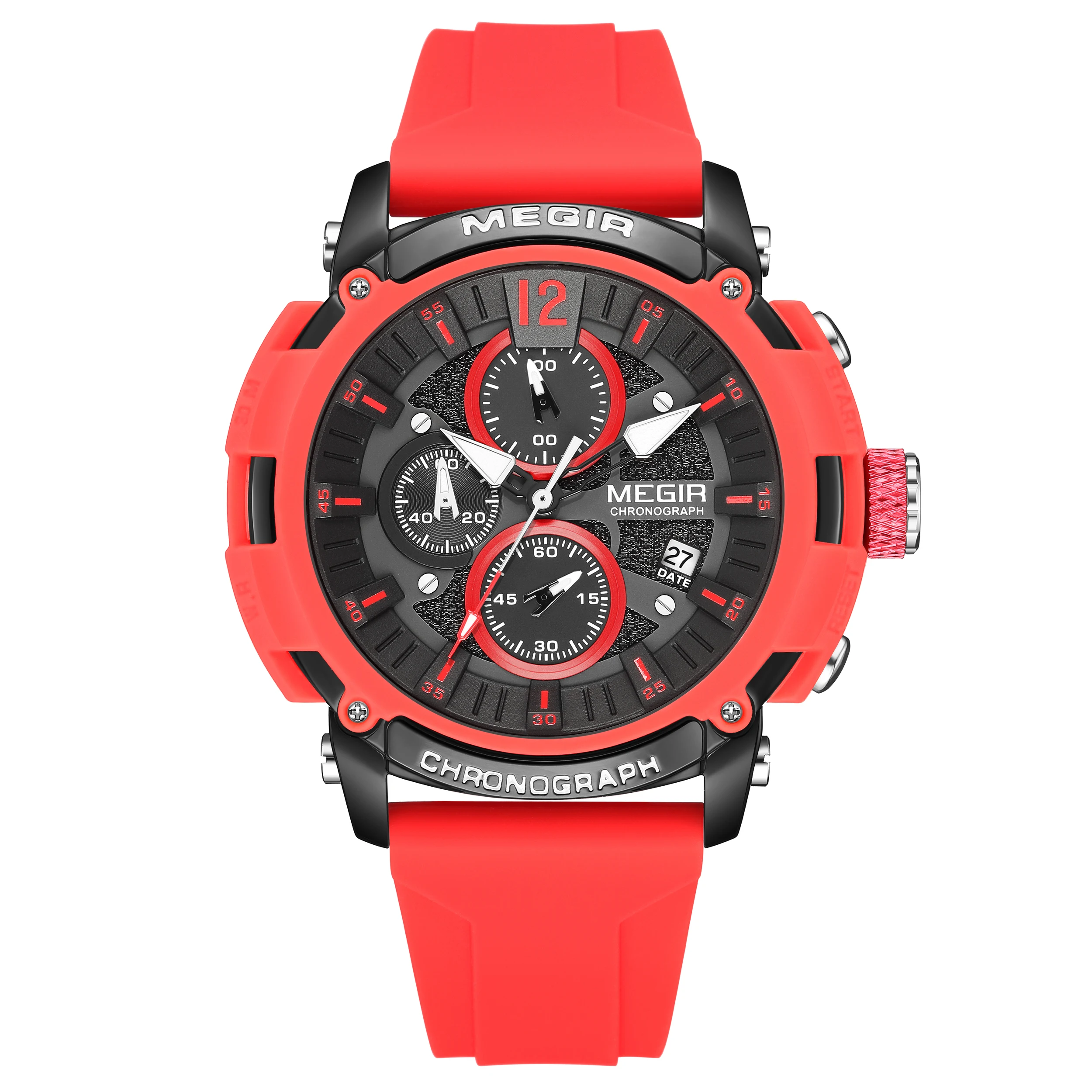 MEGIR Watches Men Chronograph Quartz Wrist Watch Top Brand Luxury Military Sport Wristwatch Silicone Waterproof Auto Date 2208