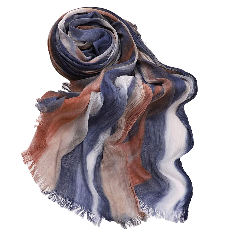 Gradient Color Women's Cotton Scarf Striped Printed Scarves Female Long Pleated Shawl Warm Autumn Winter Headscarf