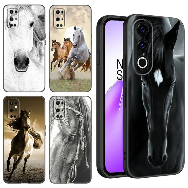 Running Horse Black Silicone Phone Case For OnePlus 10R 11R 12R ACE 2 3 Pro 2V 3V Nord CE 2 3 4 Lite N10 N20 N30 SE 5G