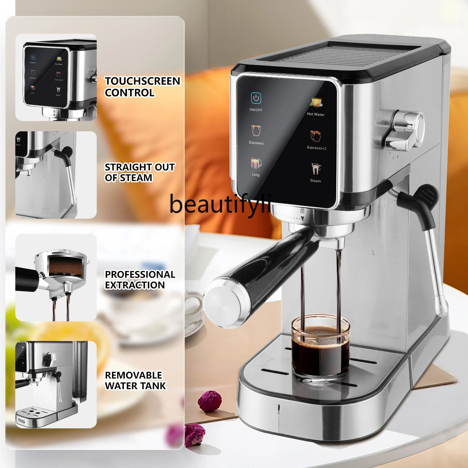 ماكينة صنع القهوة المنزلية الصغيرة شبه الأوتوماتيكية الكل في واحد ماكينة استخراج الضغط العالي قهوة بخار اسبريسو